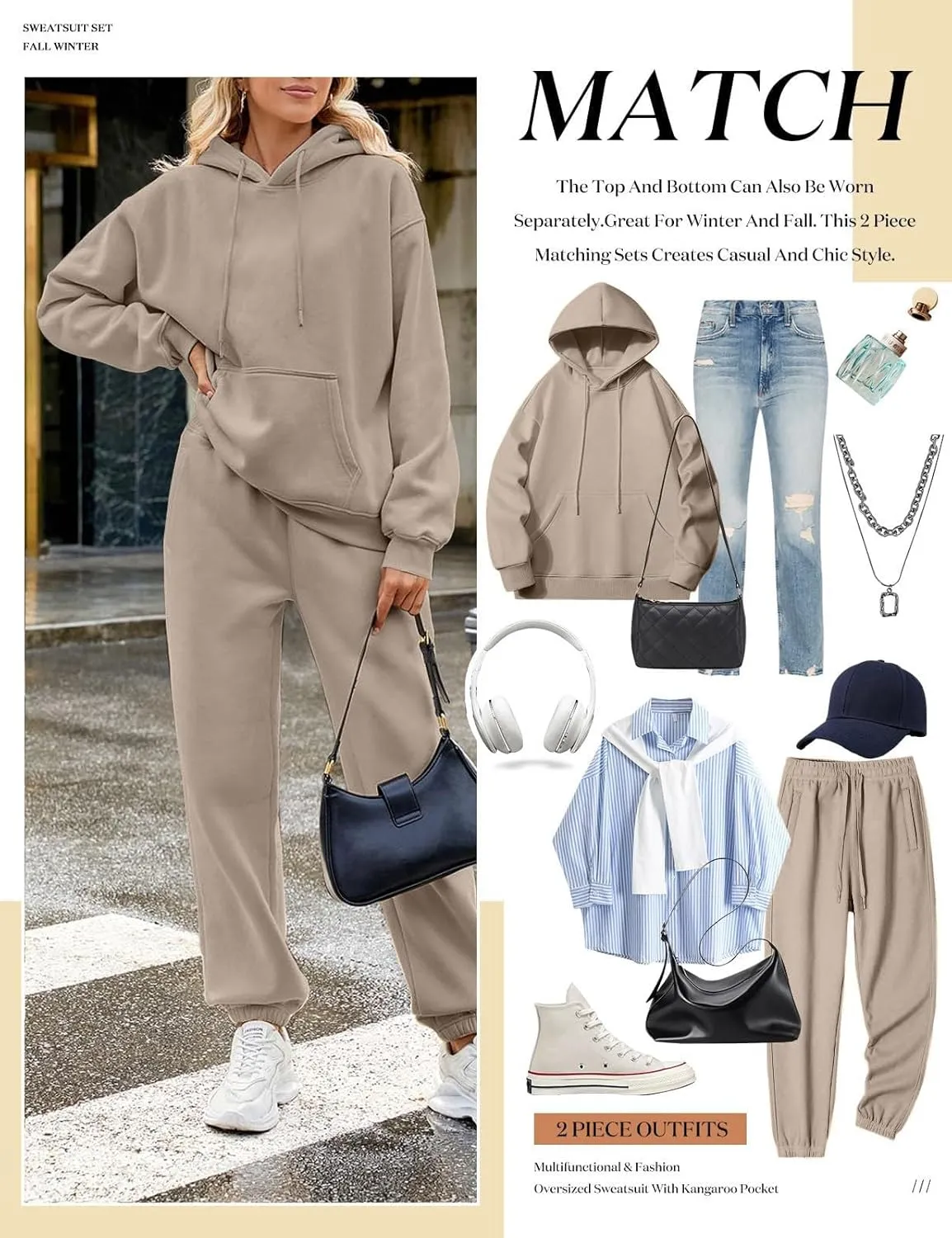 Women 2 Piece Outfits Sweatsuit Oversized Pullover Tops And Long Pants Tracksuit Sweatsuits With Sweatpants