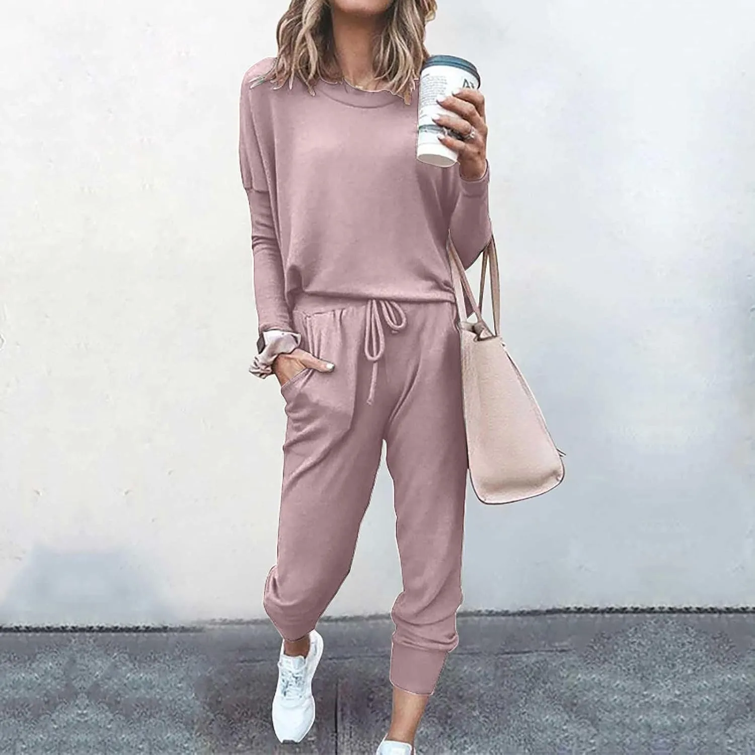 Women 2 Piece Outfits Sweatsuit Oversized Pullover Tops And Long Pants Tracksuit Sweatsuits With Sweatpants