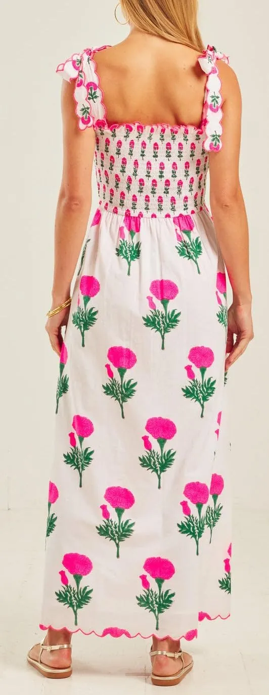 Women Bow Tie Shoulder Boho Maxi Dress Y2k Sleeveless Floral Flowy Long Dresses Smocked Swing Summer Beach Sundress