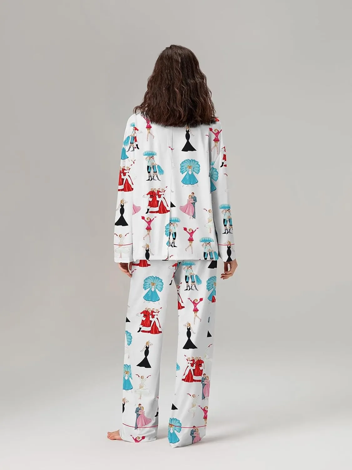 Women Christmas Pajama Set Y2k Nutcracker Long Sleeve Shirt and Wide Leg Pants Cute Pjs Outfits