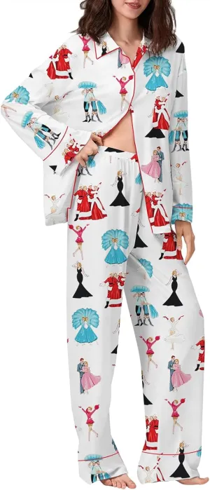 Women Christmas Pajama Set Y2k Nutcracker Long Sleeve Shirt and Wide Leg Pants Cute Pjs Outfits