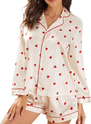 Women Christmas Pajamas Shorts Set Santa Claus Pjs Long Sleeve Button Down Shirt Pants 2 Piece Xmas Jammies Loungewear
