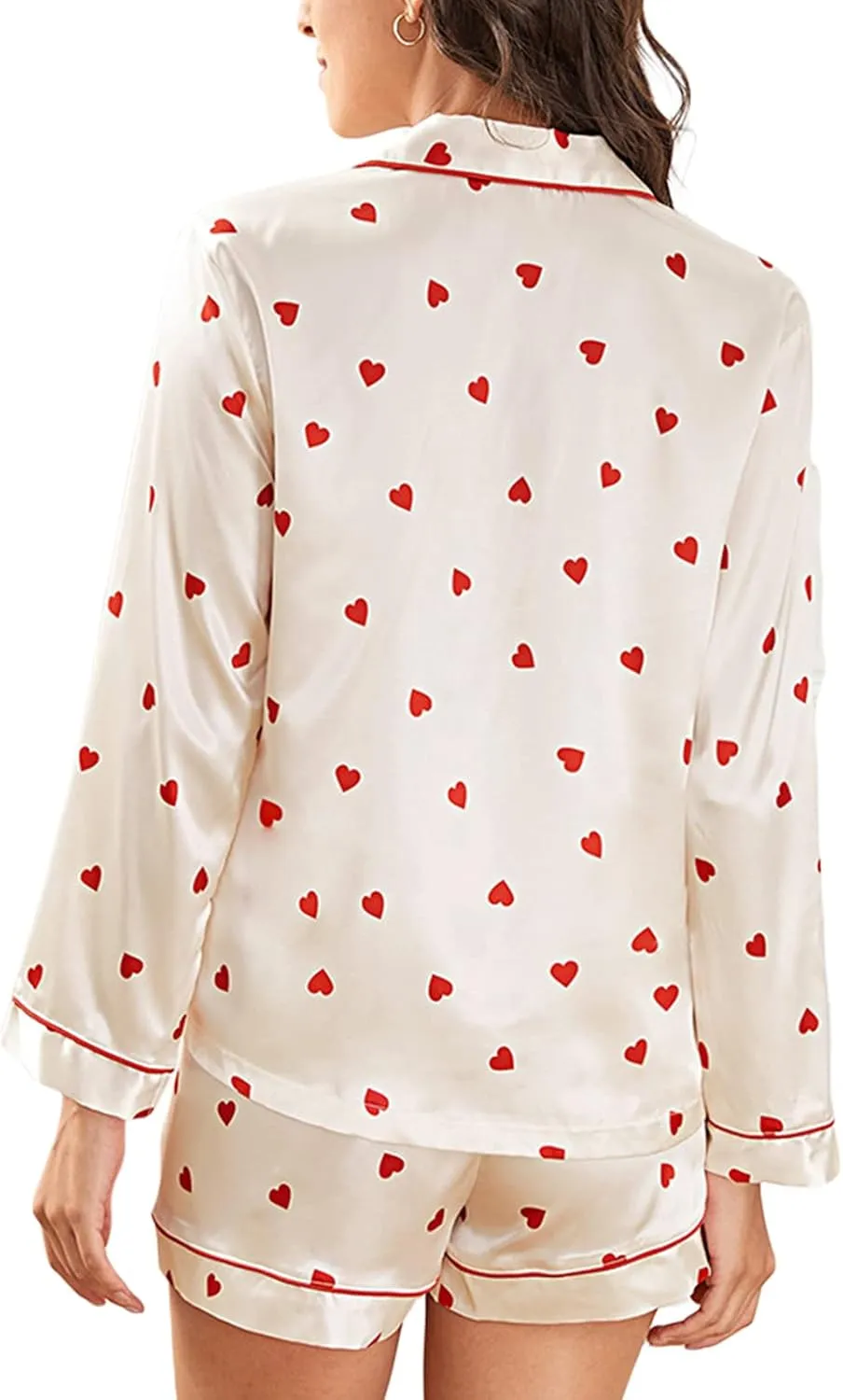 Women Christmas Pajamas Shorts Set Santa Claus Pjs Long Sleeve Button Down Shirt Pants 2 Piece Xmas Jammies Loungewear