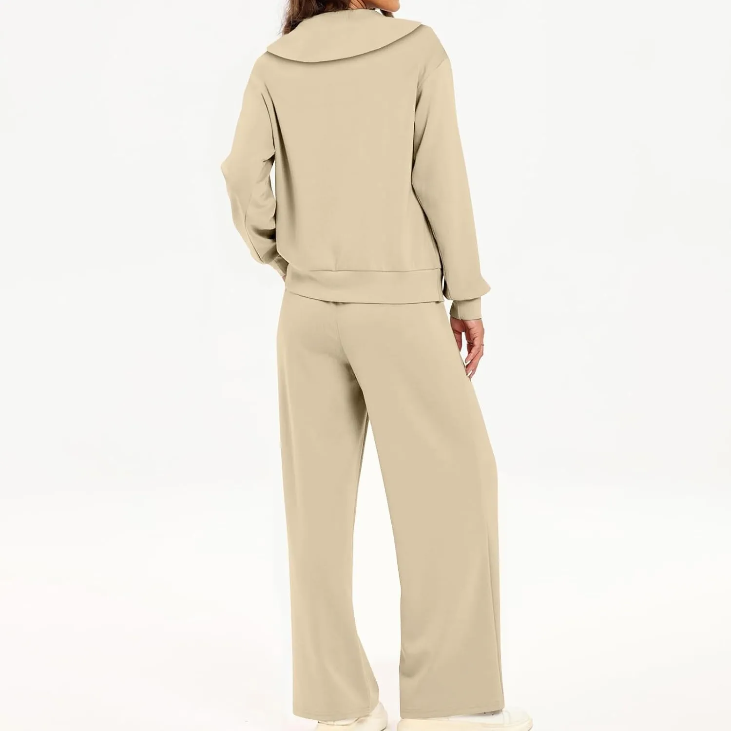Women Fashion Solid Collar Half Zipper Sweatshirt Wide Leg Sweatpants Matching Sets Casual Sports Two Piece Set