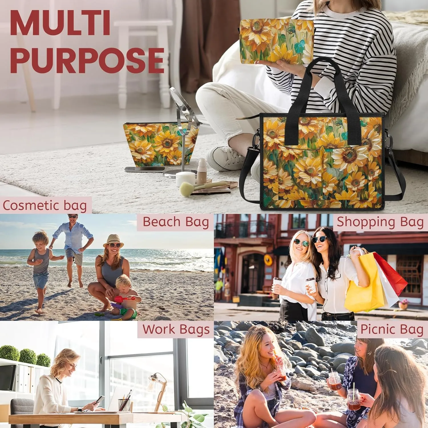 Women Fashion Tote Bag Wallet Shoulder Bags Set 3PCS Top Handle Satchel Purse Large Zippered Handbag Daily Use