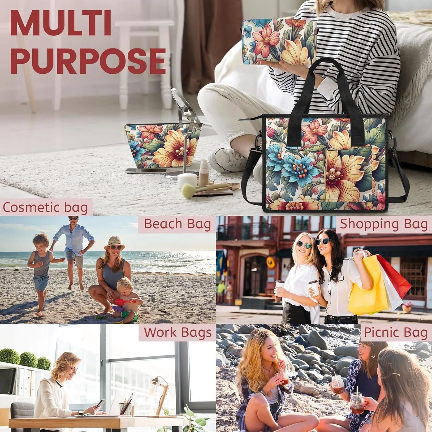 Women Fashion Tote Bag Wallet Shoulder Bags Set 3PCS Top Handle Satchel Purse Large Zippered Handbag Daily Use
