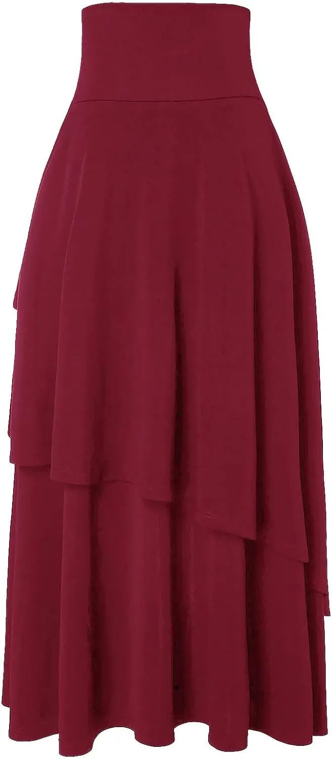 Women High Waist Lace Up Retro Skirts Goth Style Vintage Maxi Skirt Irregular Hem Pleated Long Skirts Half Dress