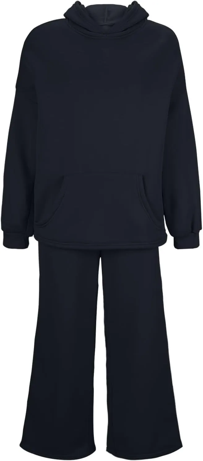 Women Oversized Sweatsuit Two Piece Outfits Plus Size Hooded Sweatshirt Wide Leg Pants Suit Casual Loungewear Sets