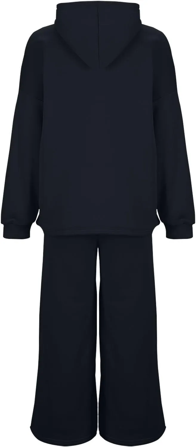 Women Oversized Sweatsuit Two Piece Outfits Plus Size Hooded Sweatshirt Wide Leg Pants Suit Casual Loungewear Sets