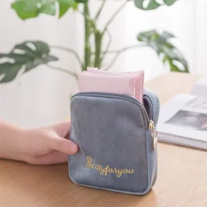 Women Sanitary Napkin Storage Bag Travel Portable Cosmetic Storage Bag Mini Jewelry Organizer Credit Card Pouch Case Makeup Bag Zipper Wash Bag,Blue Creative