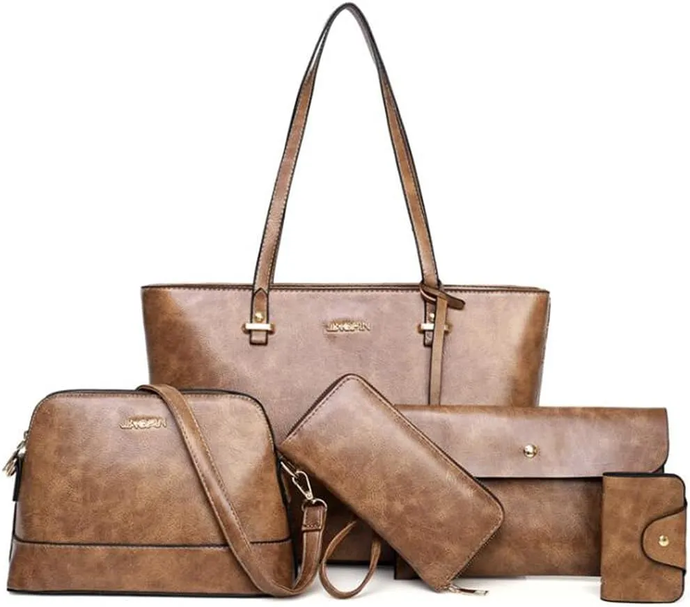 Women Synthetic PU Leather Tote Satchel Crossbody Hobo 5pcs Handbags Shoulder Laptop Messenger Wristlet Card Bags