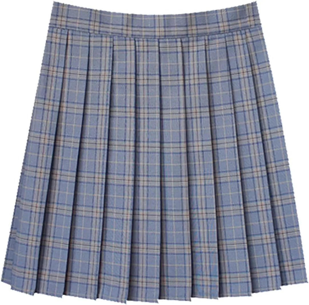 Women Vintage Plaid Print Pleated Skirt High Waisted Uniform Role Play Mini Skirts Casual Streetwear A-line Skirts
