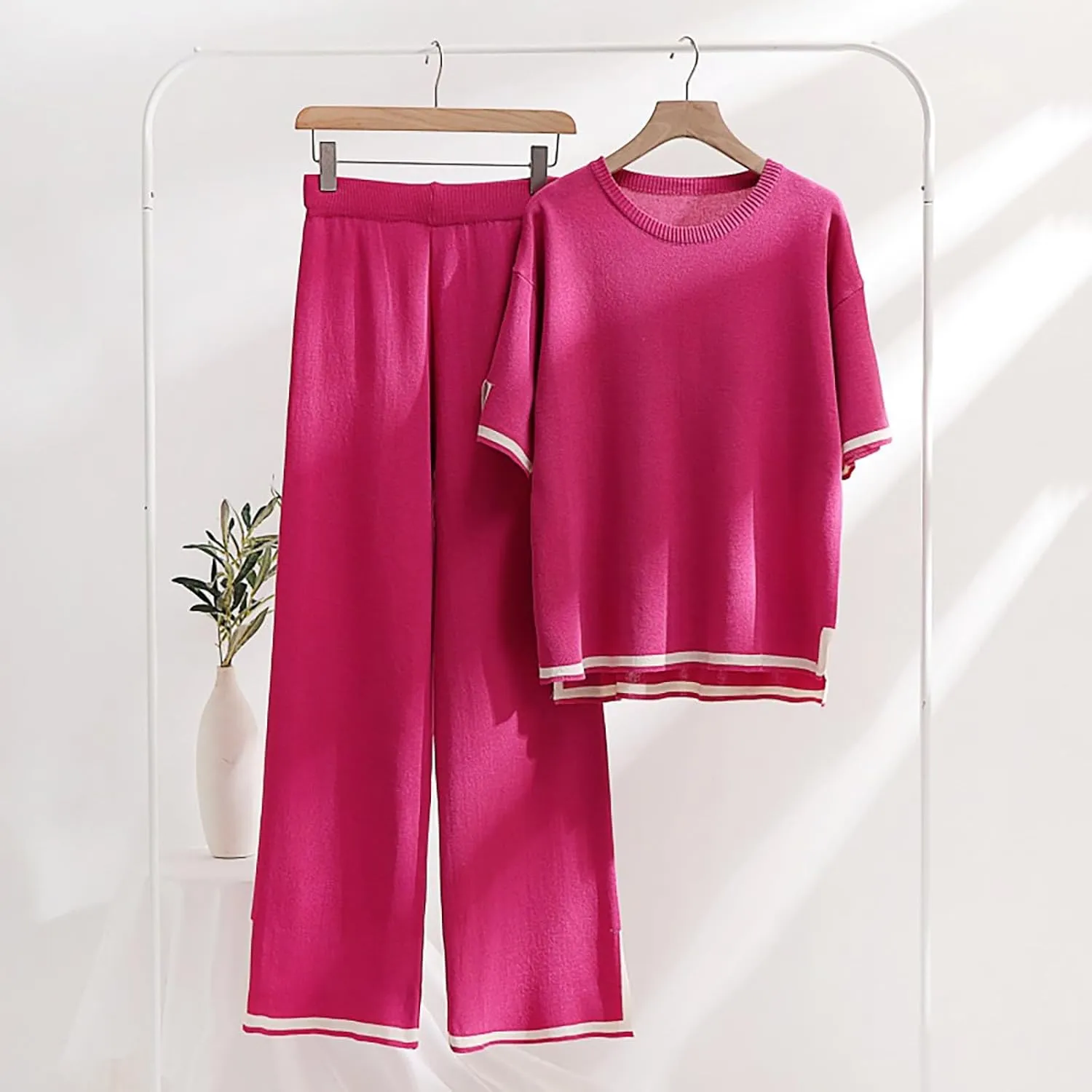 Womens 2 Piece Lounge Sets Casual Short Sleeve Pullover Tops Matching Wide Leg Pants Sweatsuit Loose Comfy Loungewear
