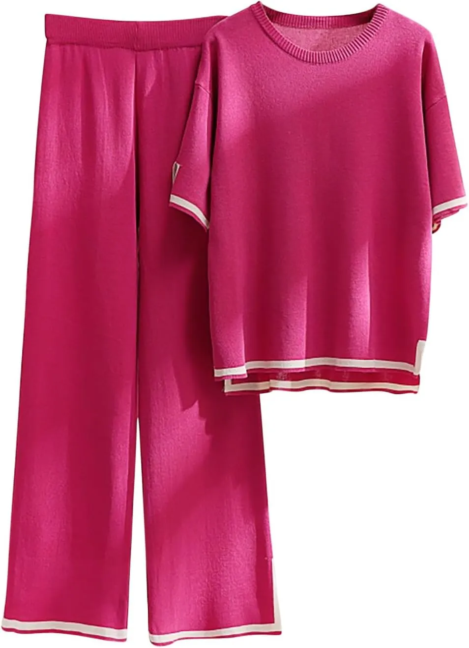 Womens 2 Piece Lounge Sets Casual Short Sleeve Pullover Tops Matching Wide Leg Pants Sweatsuit Loose Comfy Loungewear