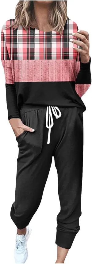 Womens 2 Piece Outfits Lounge Sweatsuit Sets Sleeve Wear Sports Suit Pullover and Baggy Sweatpants with Pockets