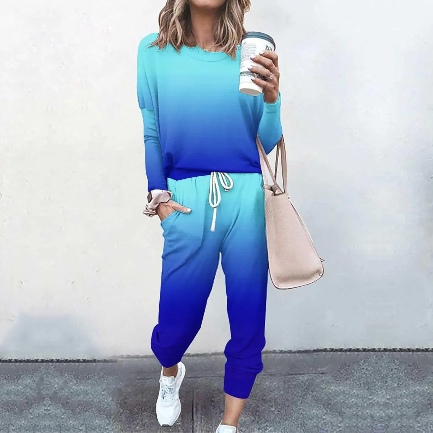 Womens 2 Piece Outfits Lounge Sweatsuit Sets Sleeve Wear Sports Suit Pullover and Baggy Sweatpants with Pockets