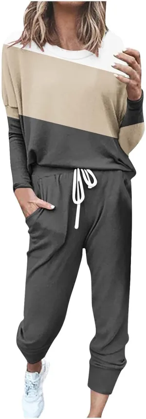 Womens 2 Piece Outfits Lounge Sweatsuit Sets Sleeve Wear Sports Suit Pullover and Baggy Sweatpants with Pockets