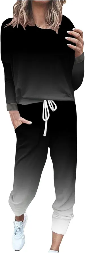 Womens 2 Piece Outfits Lounge Sweatsuit Sets Sleeve Wear Sports Suit Pullover and Baggy Sweatpants with Pockets