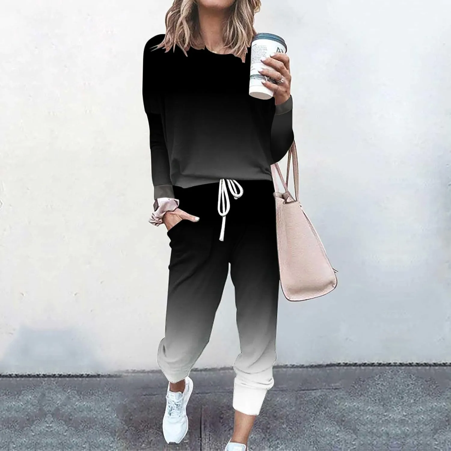 Womens 2 Piece Outfits Lounge Sweatsuit Sets Sleeve Wear Sports Suit Pullover and Baggy Sweatpants with Pockets