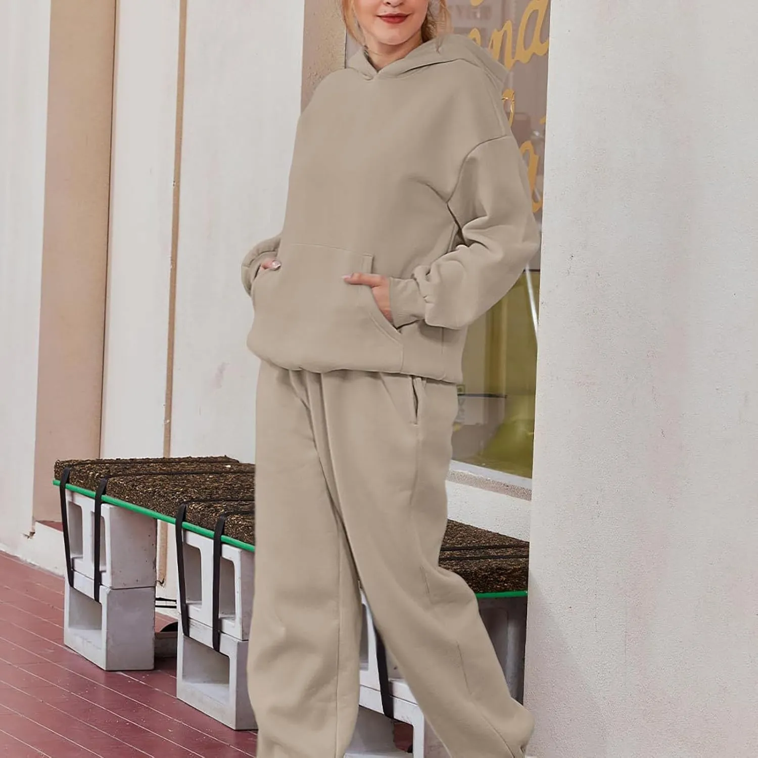 Womens 2 Piece Outfits Lounge Sweatsuit Sets Sleeve Wear Sports Suit Pullover and Baggy Sweatpants with Pockets