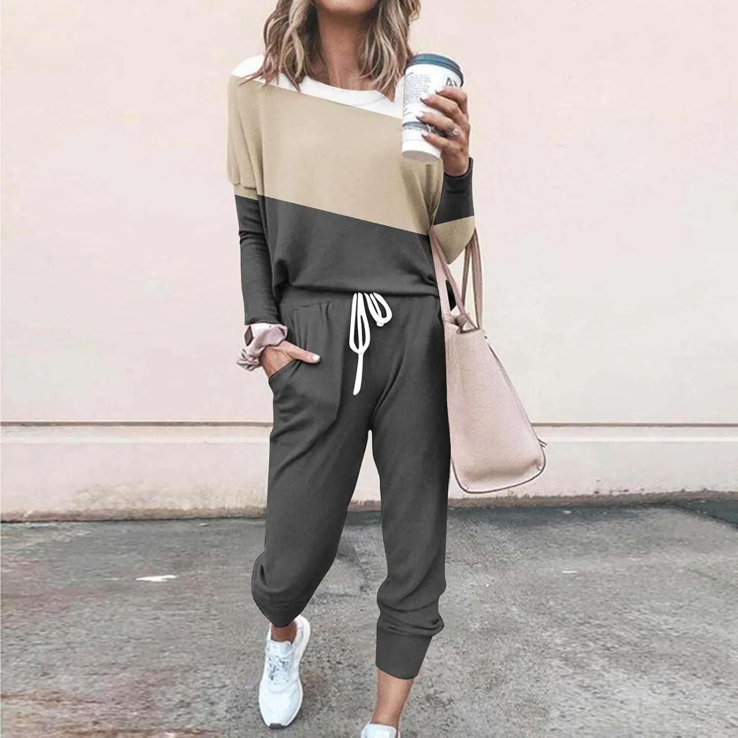 Womens 2 Piece Outfits Lounge Sweatsuit Sets Sleeve Wear Sports Suit Pullover and Baggy Sweatpants with Pockets