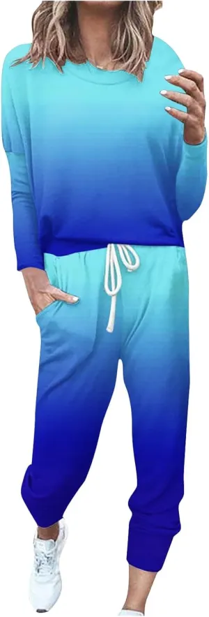 Womens 2 Piece Outfits Lounge Sweatsuit Sets Sleeve Wear Sports Suit Pullover and Baggy Sweatpants with Pockets