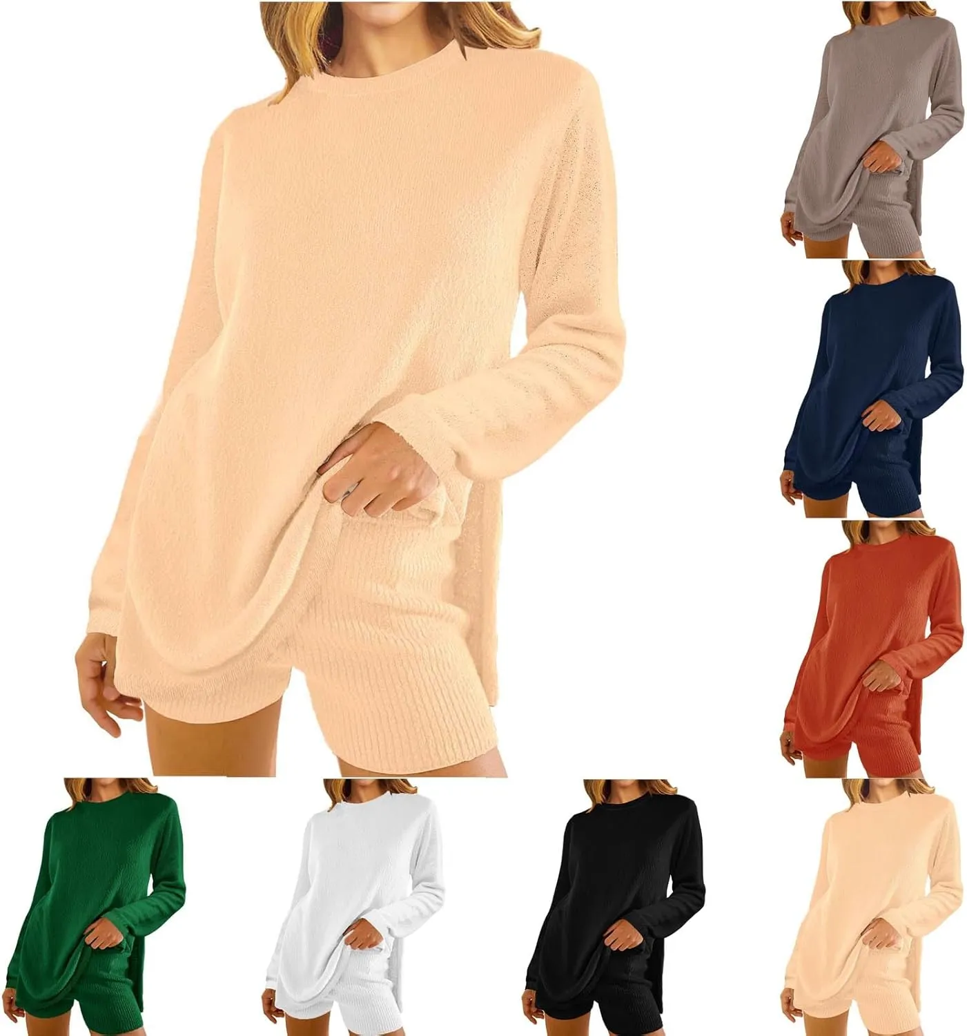 Womens 2 Piece Sweater Sets Long Sleeve Sweater Matching Short Pants Suit Plus Size Workout Sets Loungewear