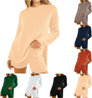 Womens 2 Piece Sweater Sets Long Sleeve Sweater Matching Short Pants Suit Plus Size Workout Sets Loungewear