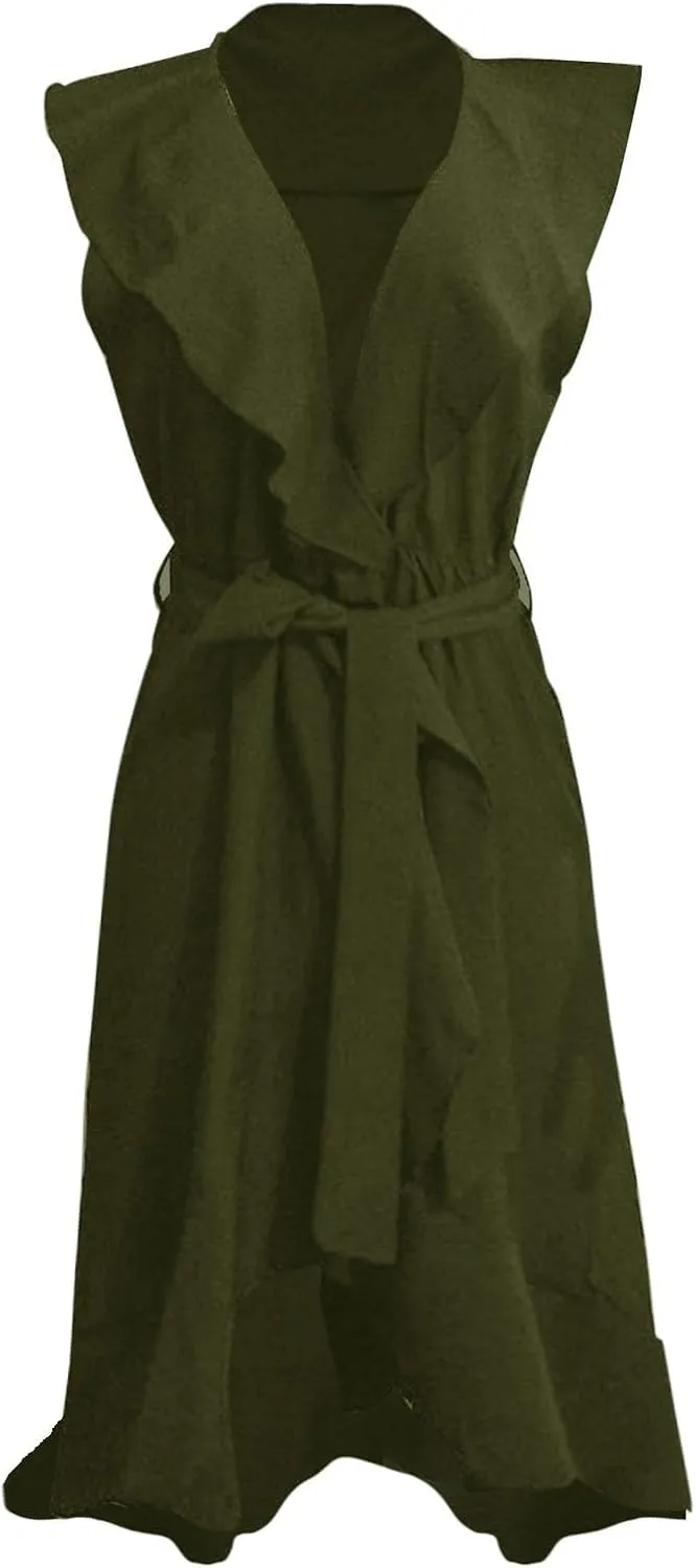 Women's 2025 Summer Lacing Wrap Maxi Dress Casual Boho Deep V Neck Short Sleeve Ruffle Hem Split Beach Long Dresses