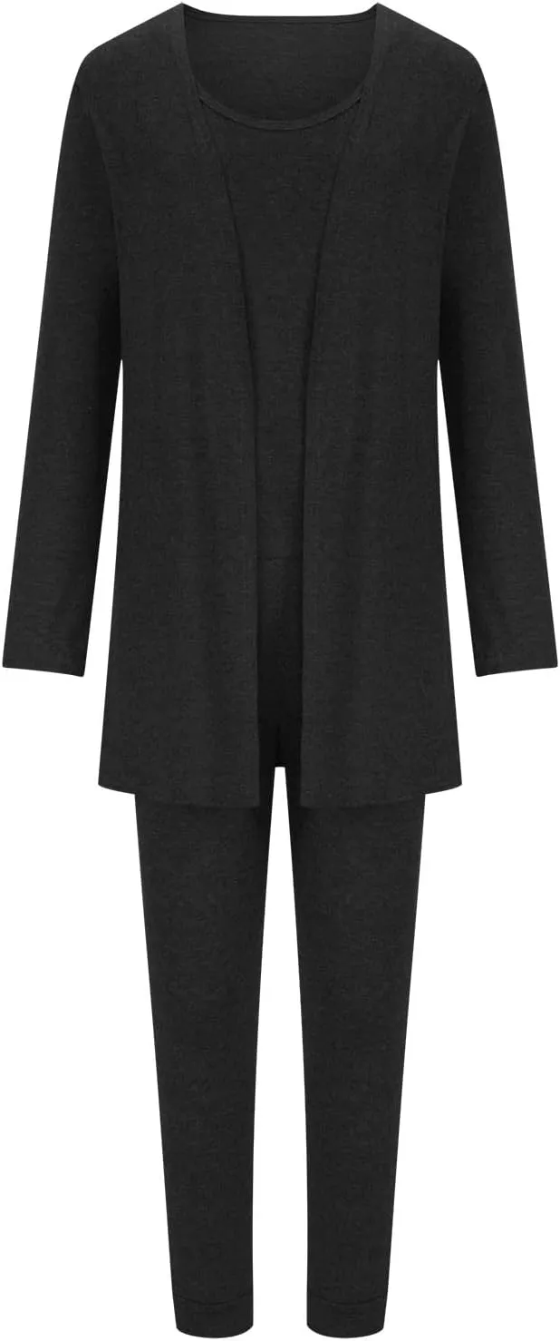Women's 3 Piece Lounge Set Pajama Long Sleeve Cardigan Sleeveless Tank Top Pant Sweatsuit Soft Comfy Loungewear Outfit