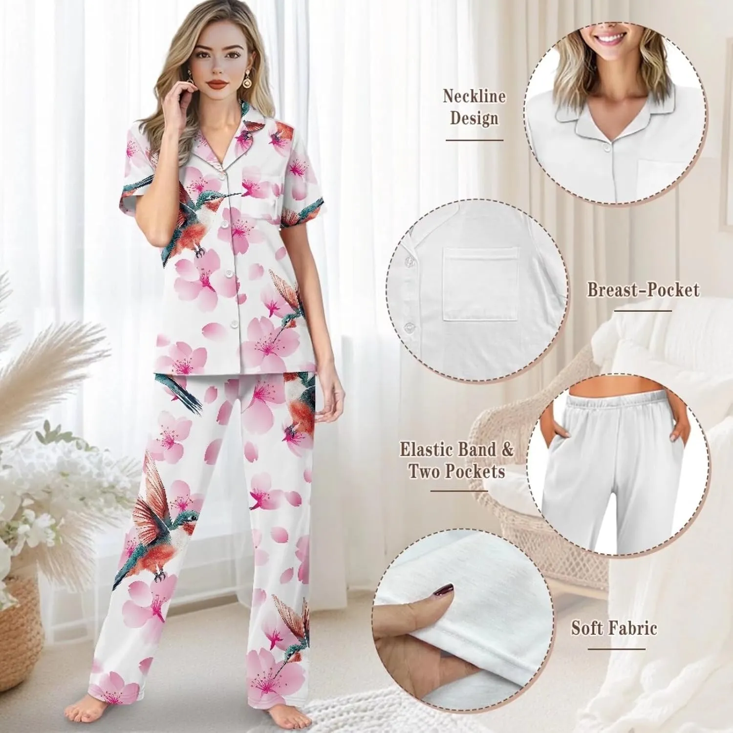 Women's Aztec Western Style Print Pajamas Set Short Sleeve Top With Pants Pjs Lounge & Sleepwear Set S-XXL