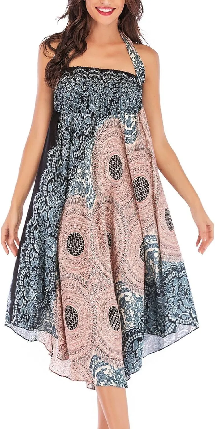 Women's Boho Dresses Ruffle Skirt Summer High Waisted Vintage Spring Belted Beach Casual Sundress