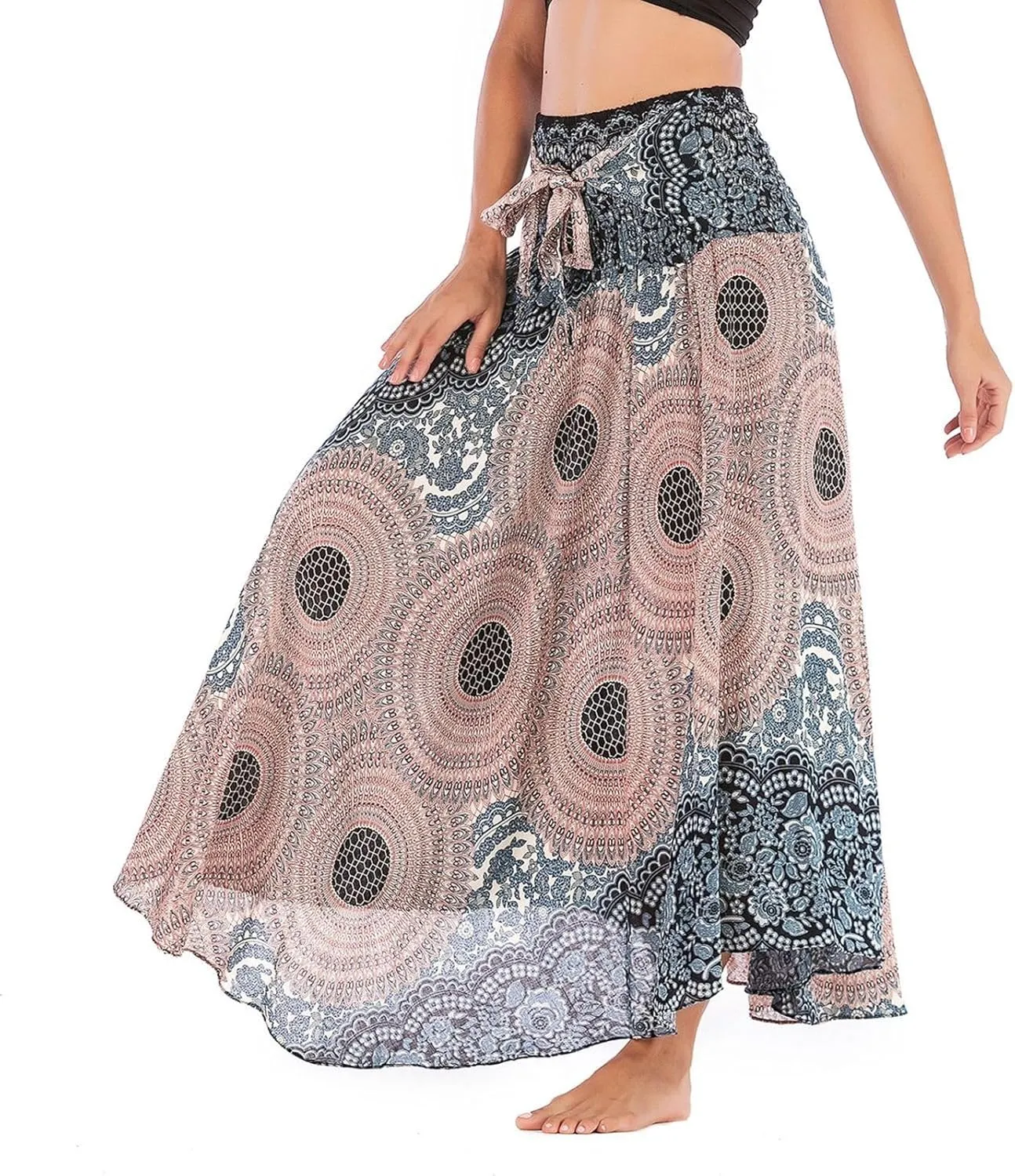 Women's Boho Dresses Ruffle Skirt Summer High Waisted Vintage Spring Belted Beach Casual Sundress