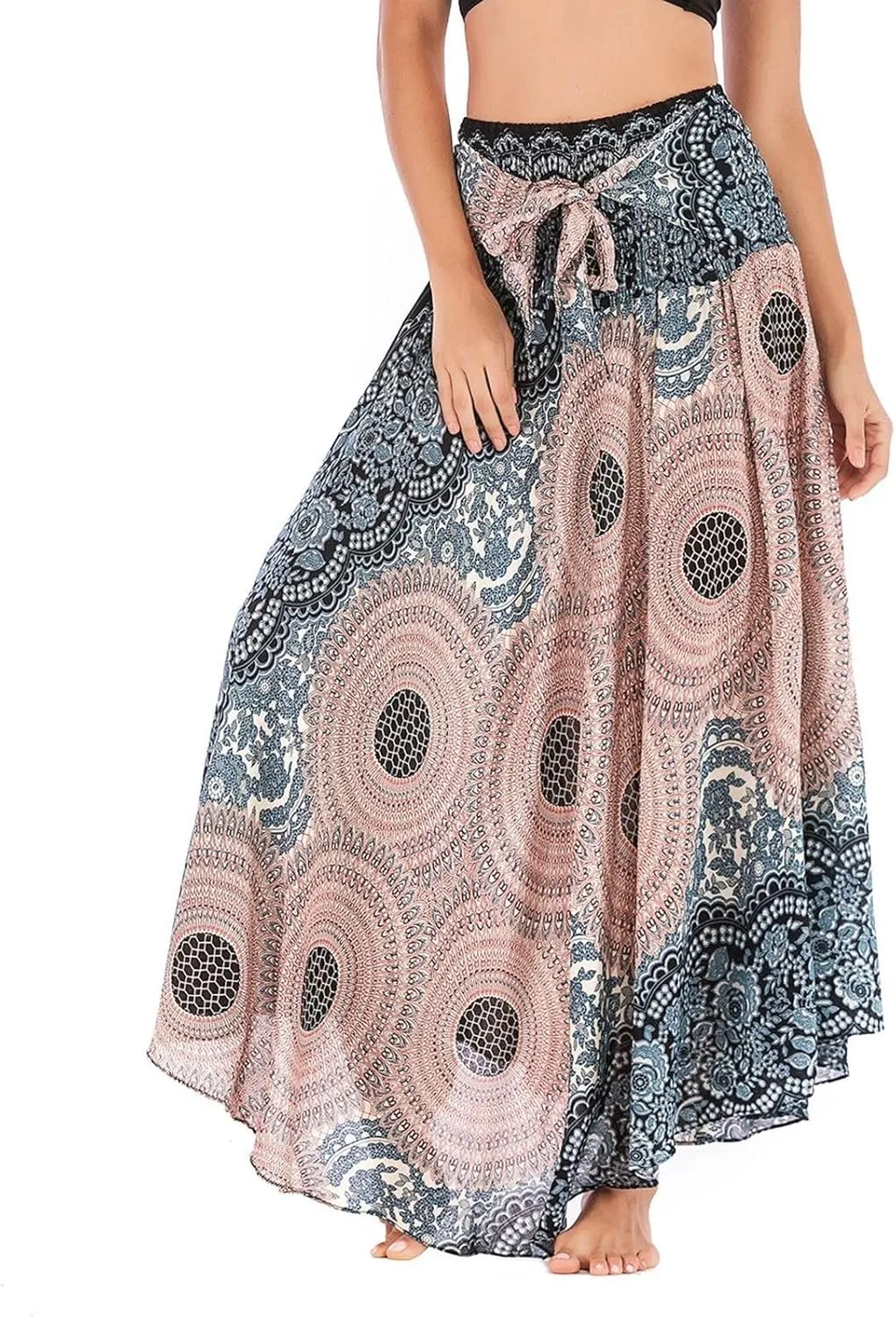 Women's Boho Dresses Ruffle Skirt Summer High Waisted Vintage Spring Belted Beach Casual Sundress