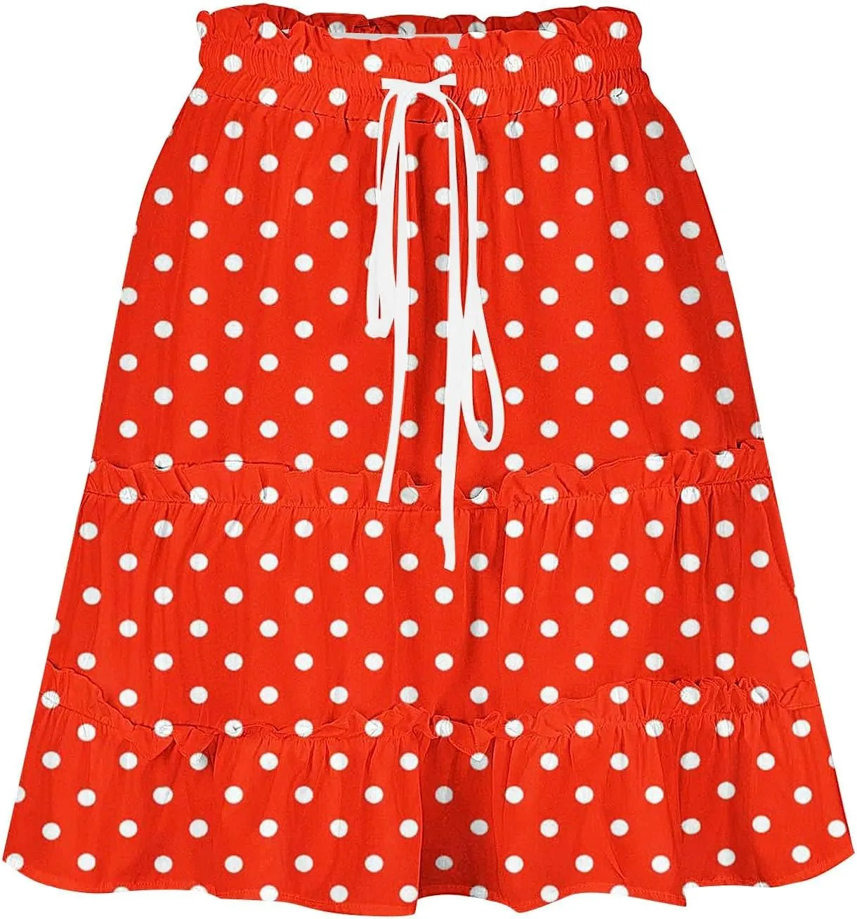 Women's Casual Summer Skirts High Waist Pleated Skirts A-Line Flowy Swing Tiered Skirt Polka Dots Beach Skirt