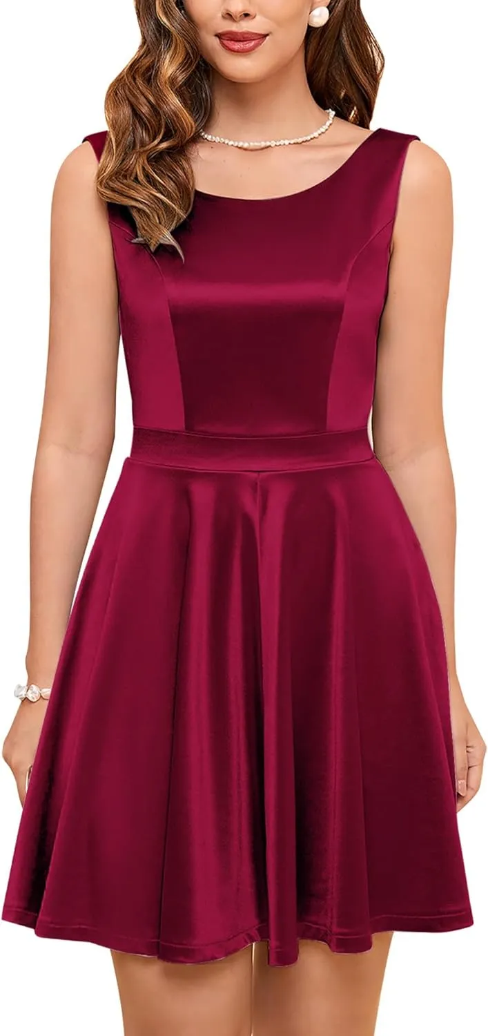 Women's Classic Scoop Collar Emprie Waist Cocktail Party A Line Short Dress