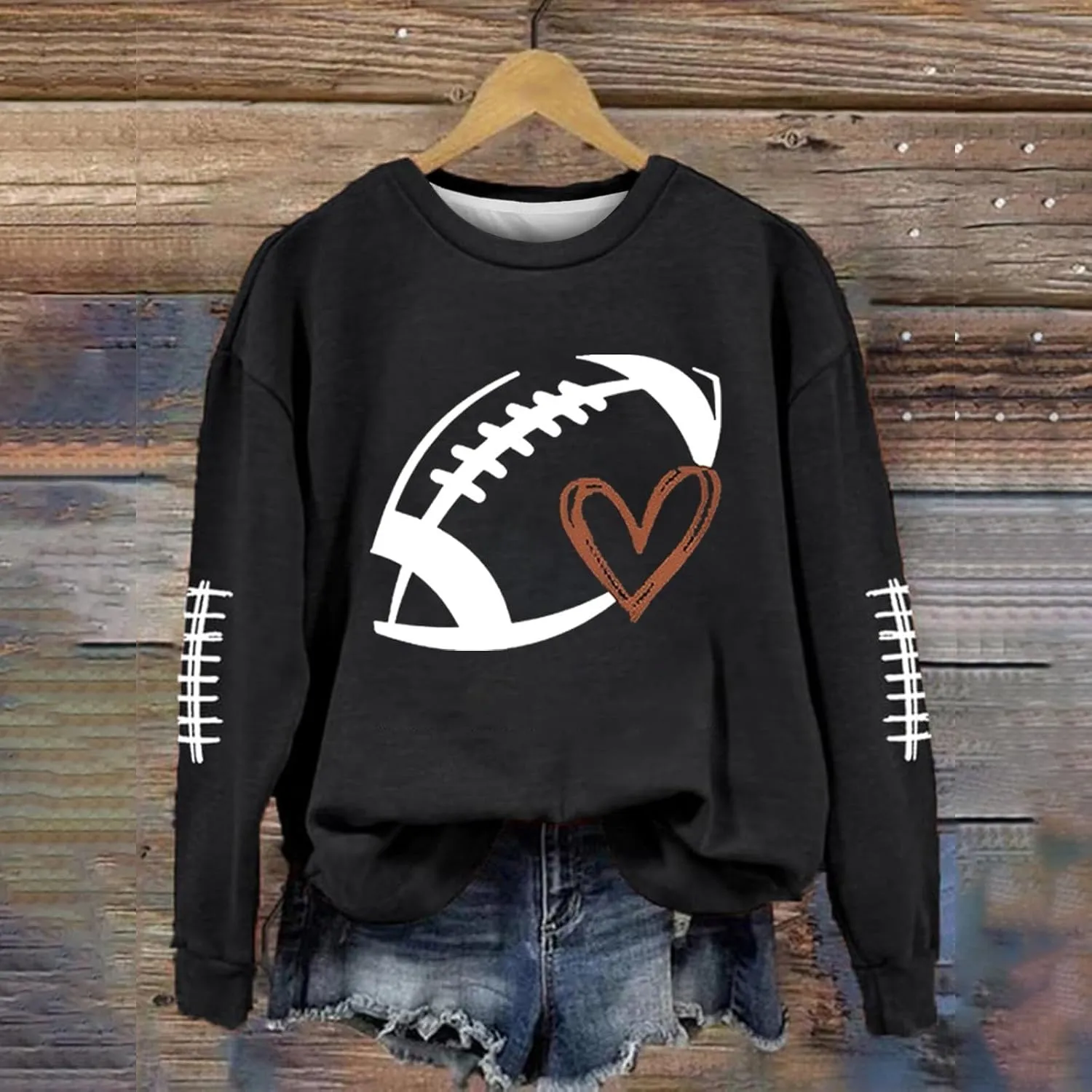 Womens Football Sweatshirt,2024 Fall Sweatshirts Pullover Long Sleeve Game Day Football Graphic Plus Size Sweatshirts