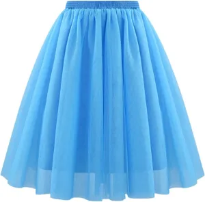 Womens High Waist Pleated Mesh Skirt Loose Soft Drape Mid Length Skirts Tulle Bubble Tutu Skirt 2025 Trendy Clothes