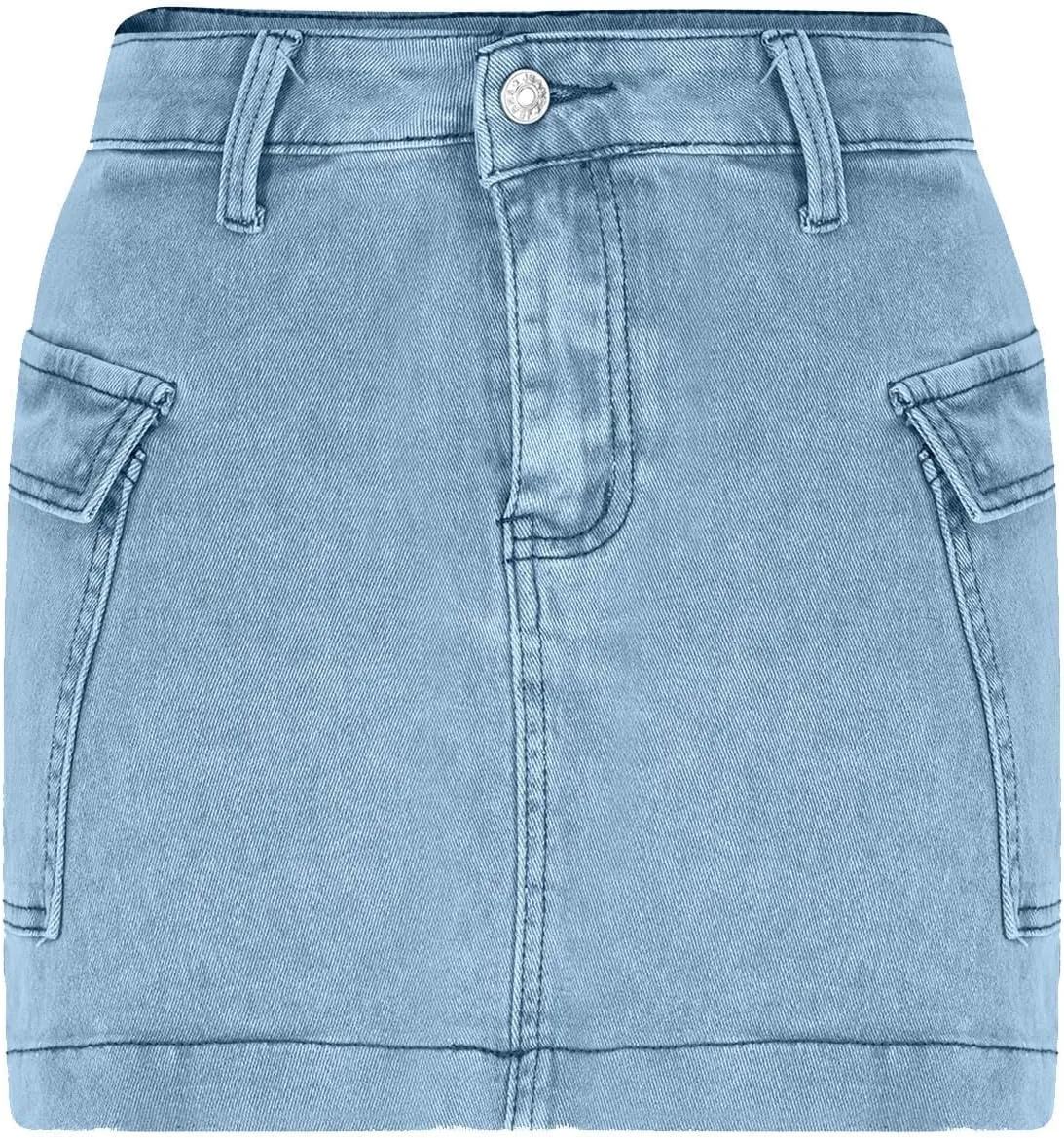 Women's Jean Skirt High Waisted Stretch Casual Summer Mini Skort Trendy Low Waist Cargo Denim Skirts with Pockets