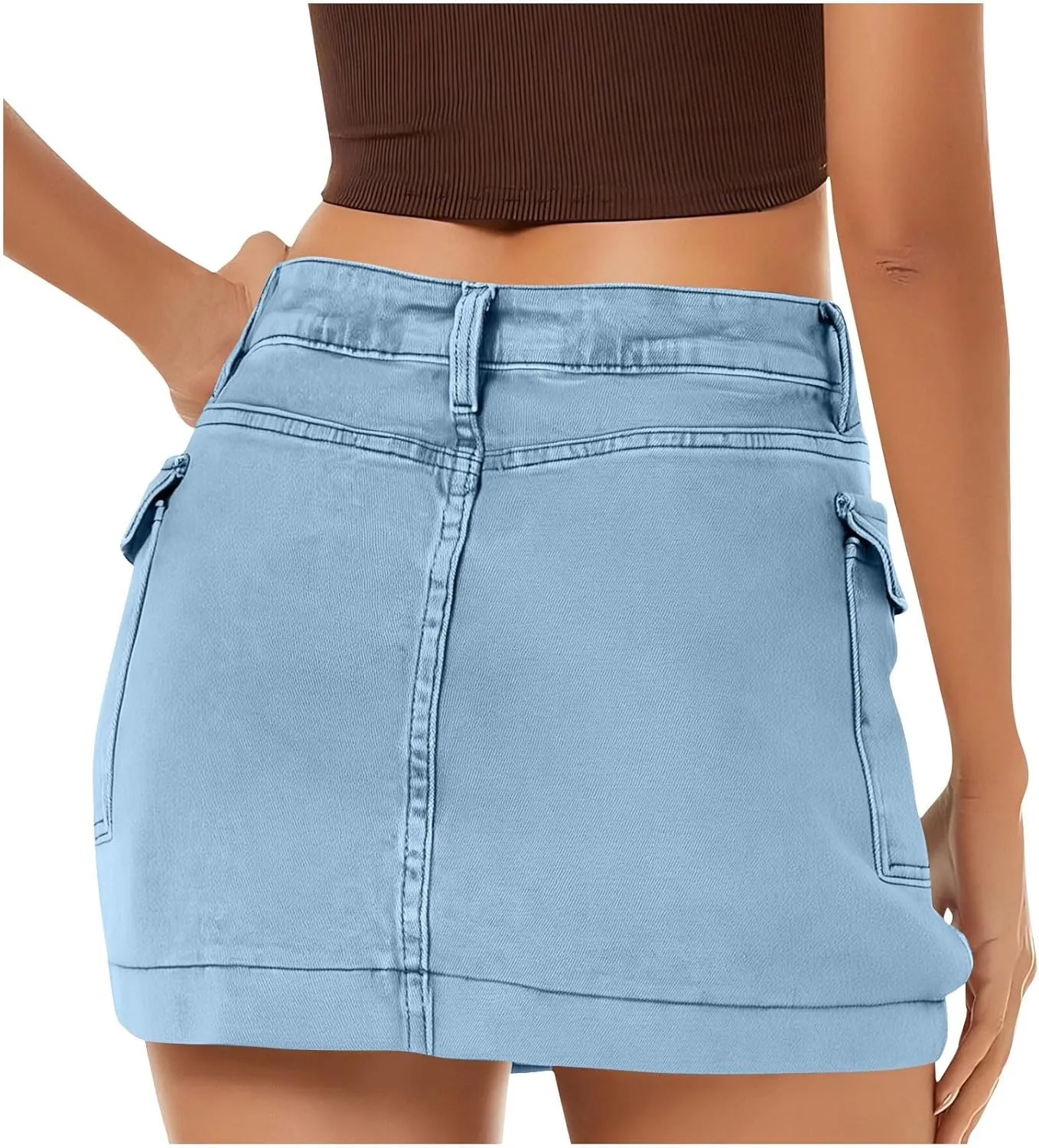 Women's Jean Skirt High Waisted Stretch Casual Summer Mini Skort Trendy Low Waist Cargo Denim Skirts with Pockets