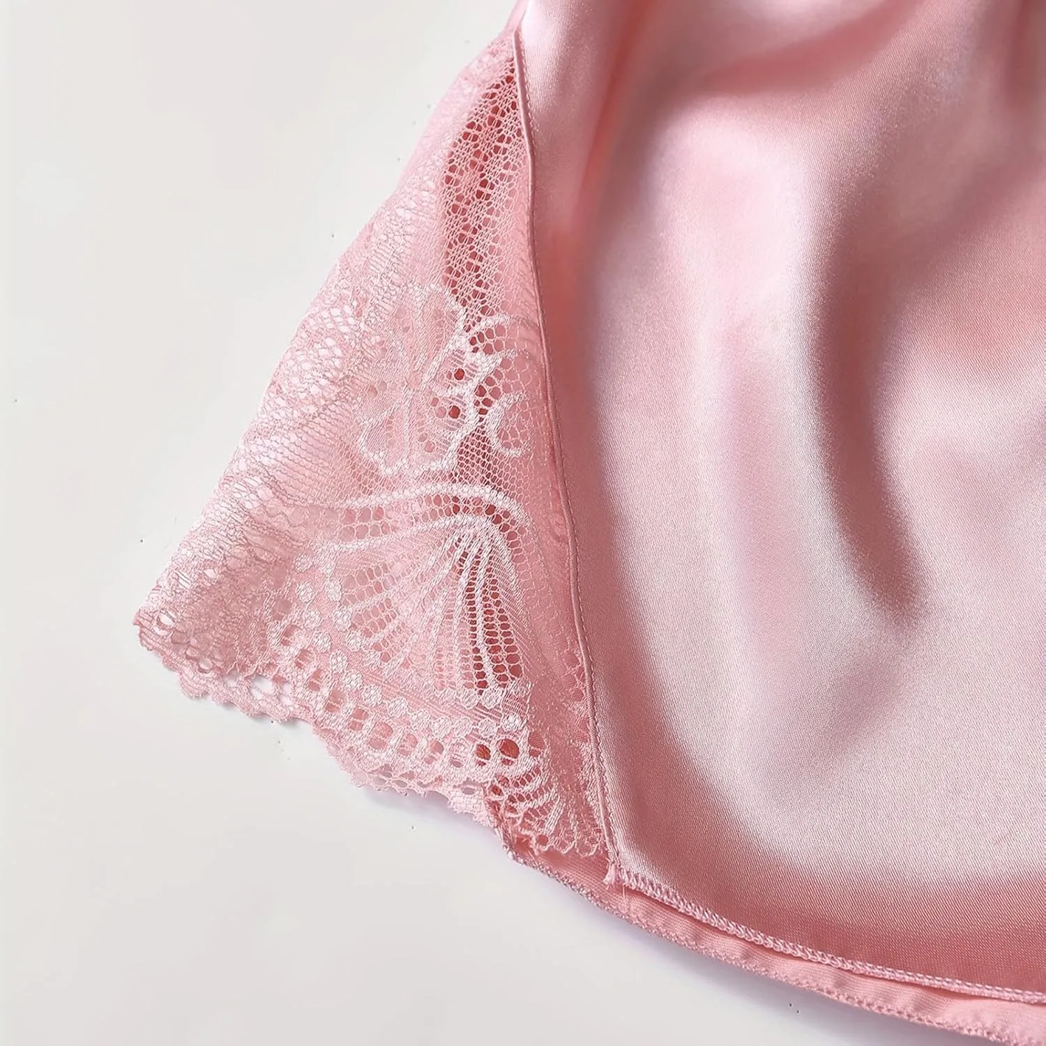 Women's Lace Trim Silk Pajamas Camisole Nightgown Sleepwear Satin Robe Cami Shorts Pj Sets 4 Piece Loungewear Nighty