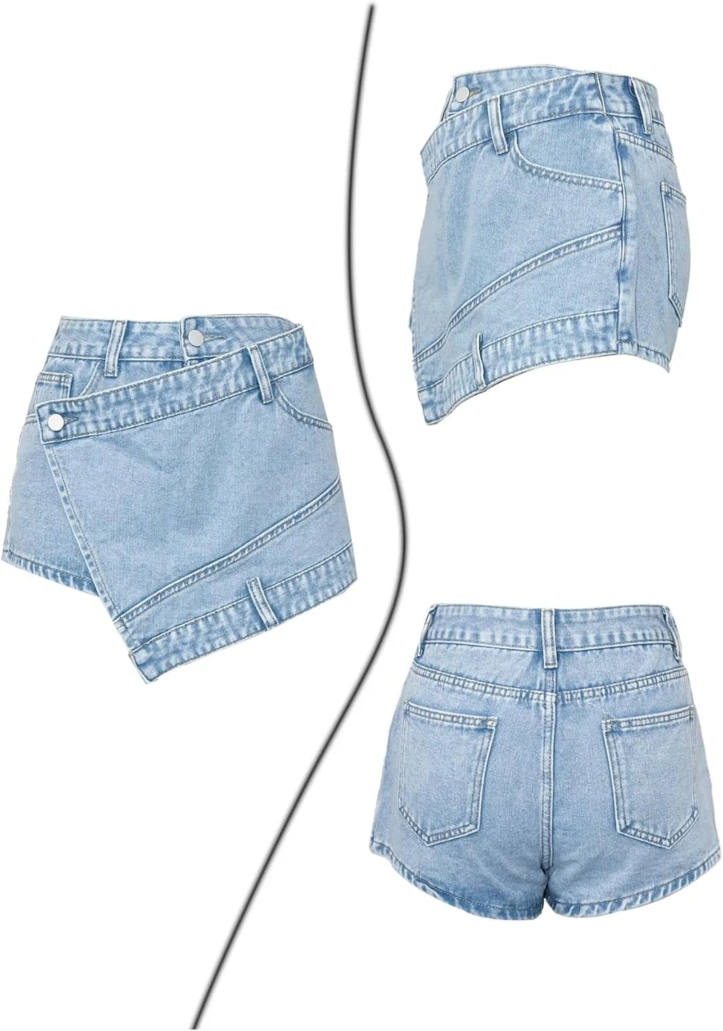 Womens Mini Denim Wrap Skirt Casual High Waisted Short Cargo Skirts with Pockets