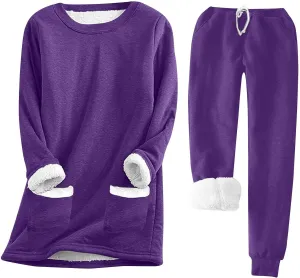 Womens Pajama Sets Winter Comfy Fleece Pullover Pants Loose Plush Sleepwear Fluffy Loungewear Sleepwear