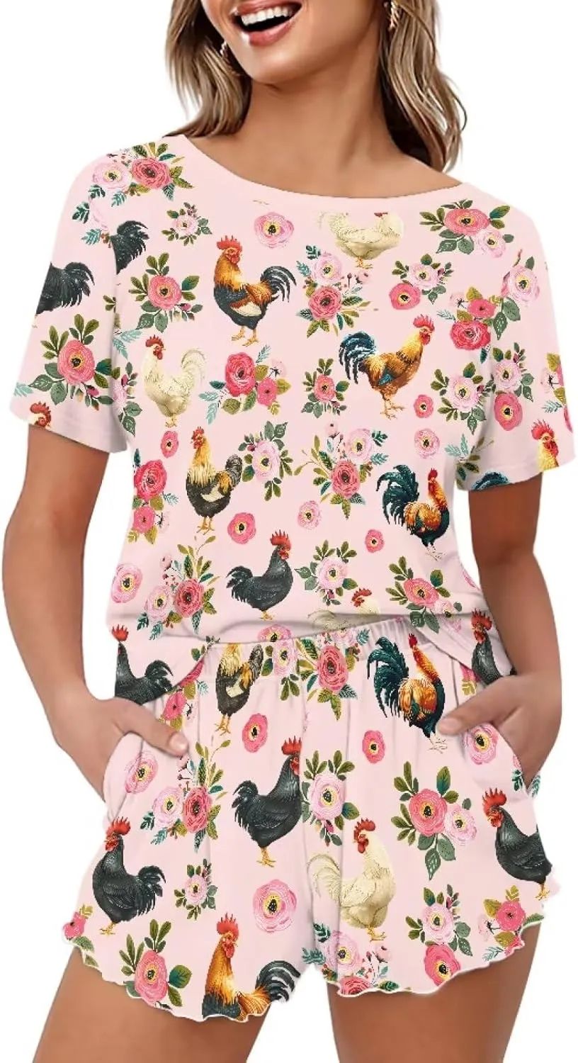 Womens Pajamas Set Cute Plus Size Loungewear for Lady With Pockets Holiday Pjs