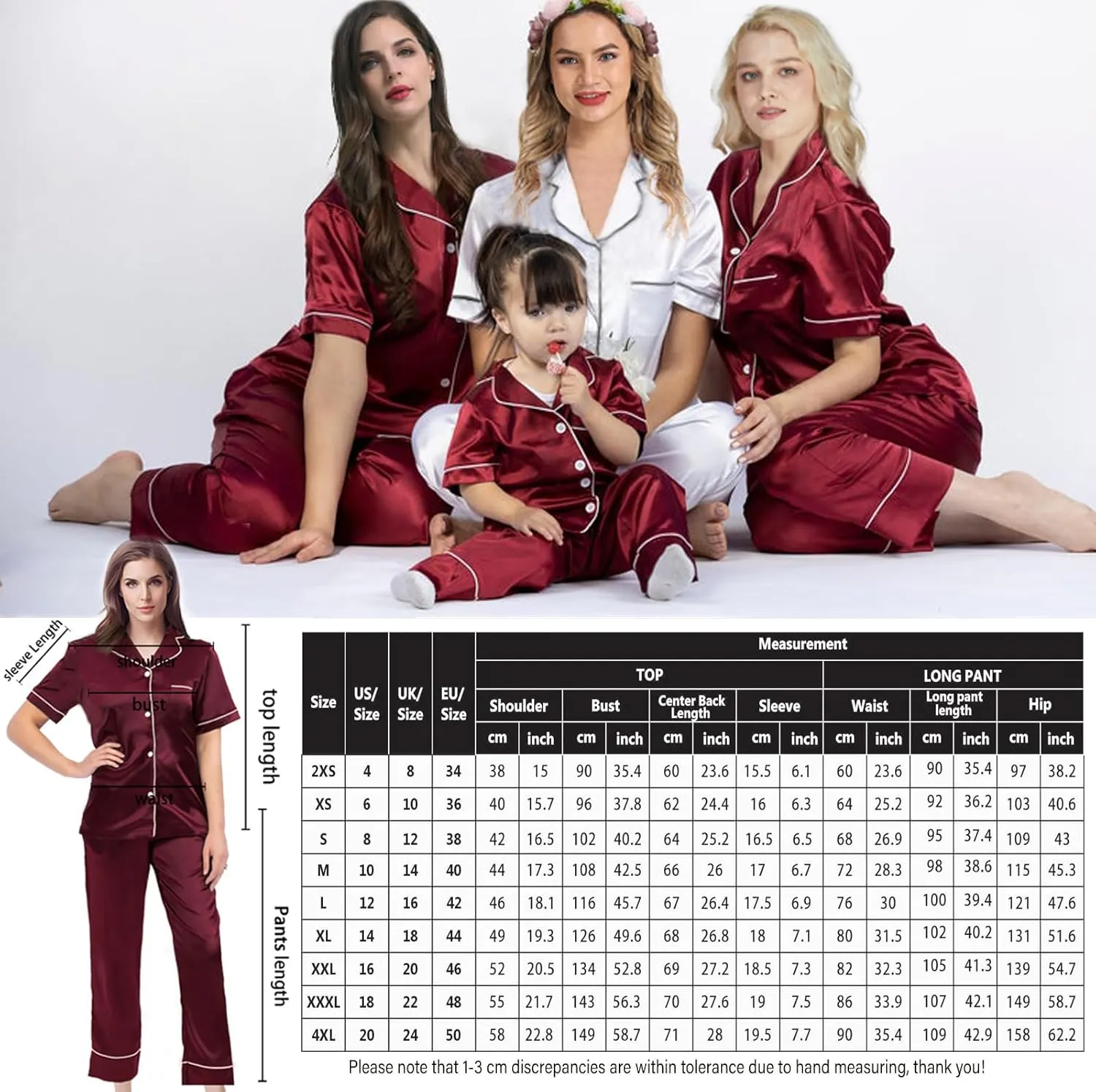 Womens Pajamas Set XS-4XL Silk Satin Pajama Sets Short Pj Sets Button Down Pjs Set Loungewear Sleepwear
