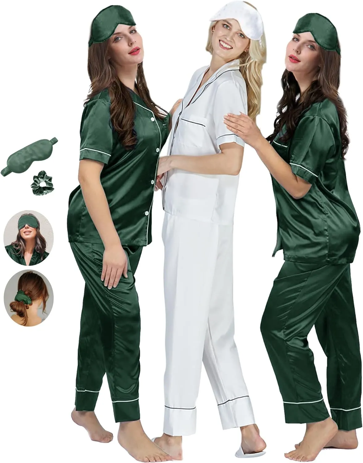 Womens Pajamas Set XS-4XL Silk Satin Pajama Sets Short Pj Sets Button Down Pjs Set Loungewear Sleepwear