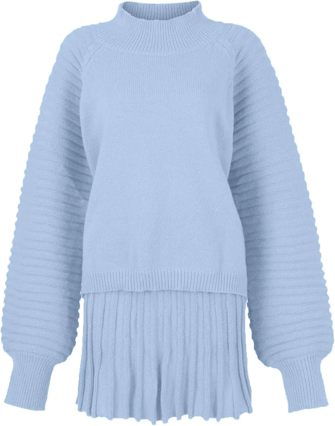 Women's Pleated Knit Skirt Set 2 Piece Outfits Long Sleeve Top Skirt Set Sweater Fall Winter Outfits, S-XL