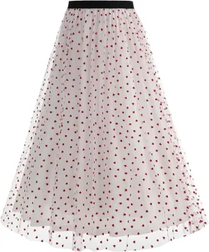 Women's Polka Dot Tulle Long Skirt, High Waisted Flowy Summer Casual Skirts Going Out Streetwear Trendy Clothes