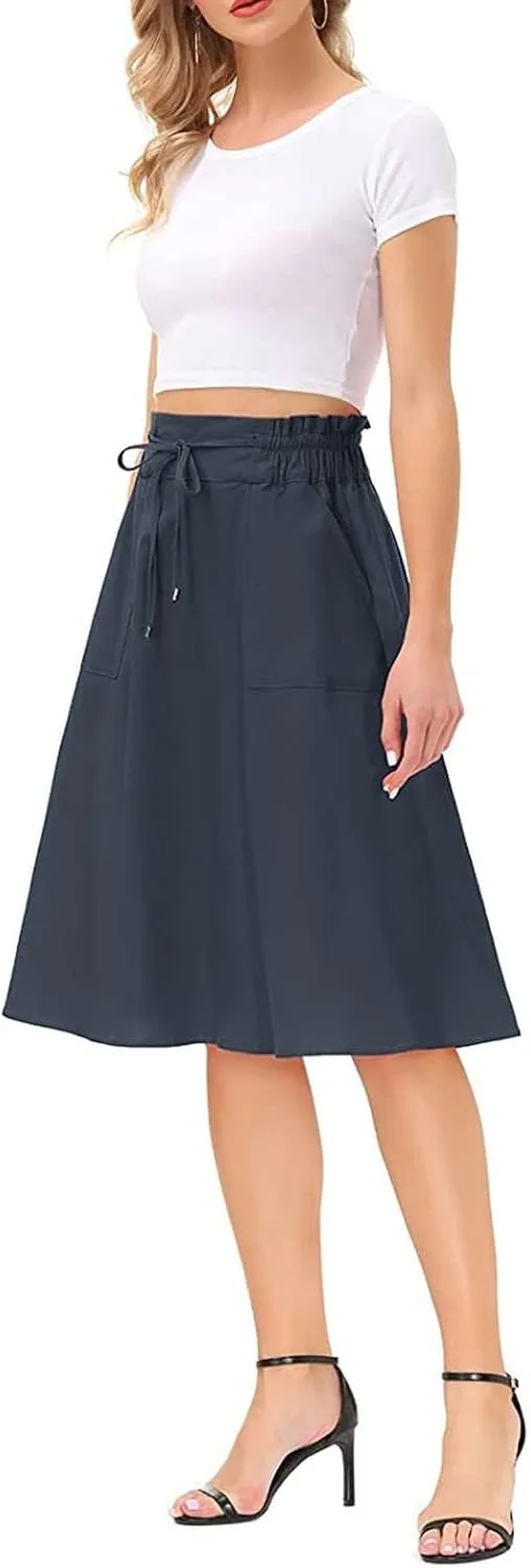 Womens Skirts Women Elastic High Waist Boho Maxi Skirt Casual Drawstring A Line Long Skirt Women's Midi Skirt