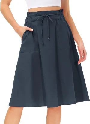 Womens Skirts Women Elastic High Waist Boho Maxi Skirt Casual Drawstring A Line Long Skirt Women's Midi Skirt